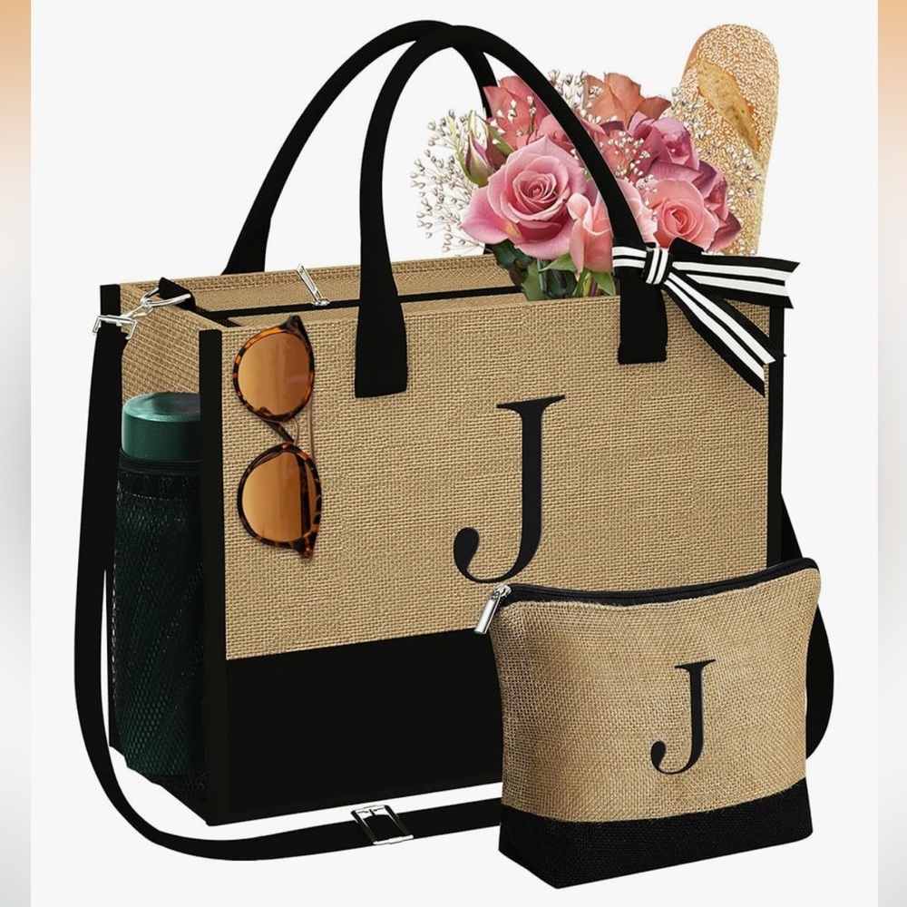 Tote Bag and Cosmetic Bag with Initial J